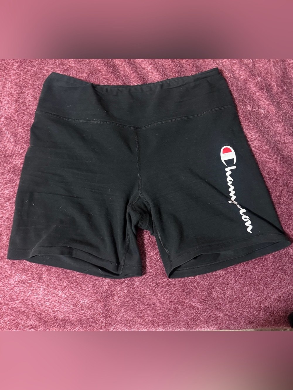 Champion Black Women’s Logo Bike Shorts with Red Accent